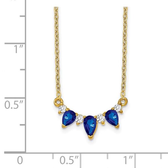 Kazi Luxury 14k Yellow Gold Pear Sapphire and Diamond 18 inch Necklace